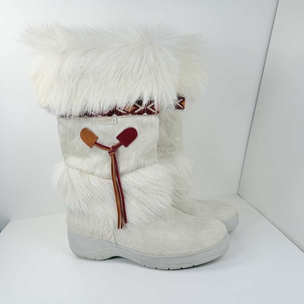 Tecnica Skandia Vintage Fur Après Ski Snow Boots White Women's US 9 Italy